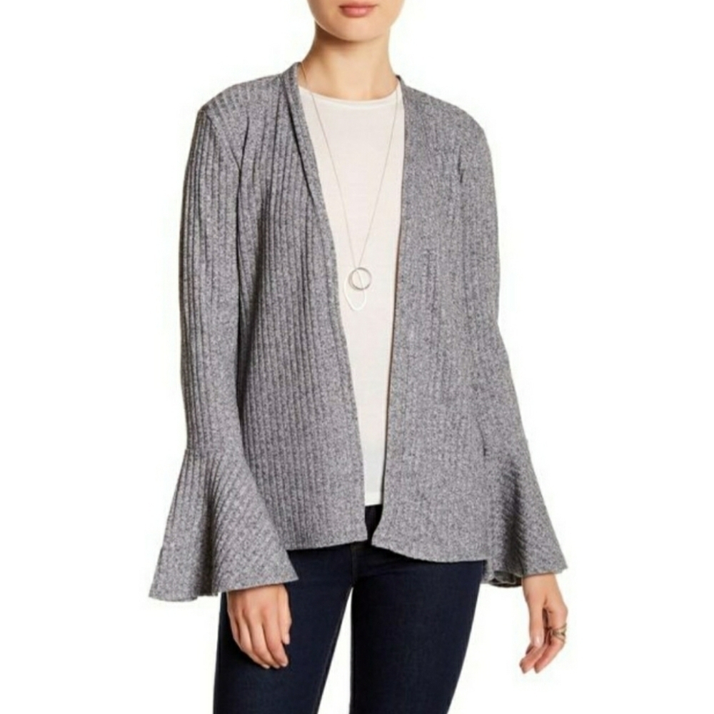 NWT Philosophy Gray Ribbed Bell Sleeve Open Front Cardigan size Large, Classic